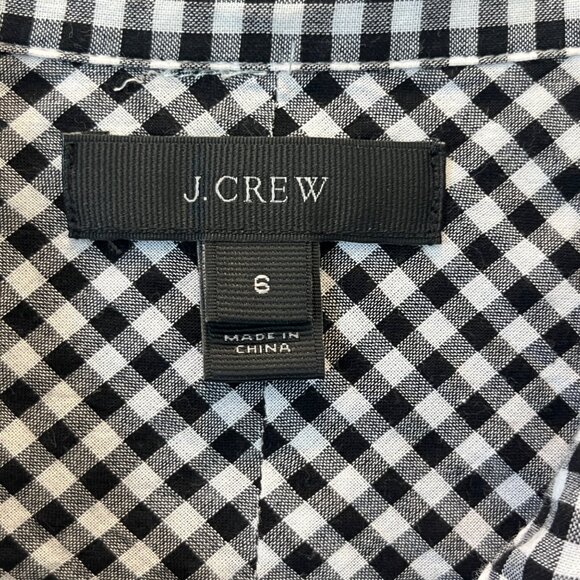 J. Crew Gathered Popover Shirt Microgingham Preppy Long Sleeve Black/White Sz 6 - Picture 3 of 11